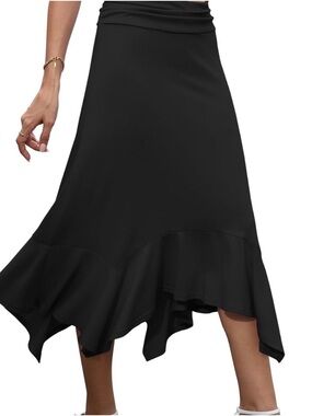Women's Flowy Black Asymmetrical Handkerchief Hem High Waisted Skirt XL